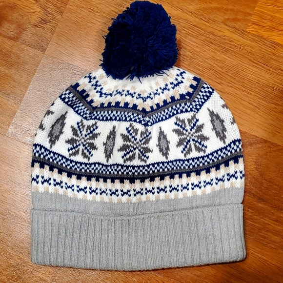 Gymboree kids cotton fair isle white blue gray winter hat beanie Medium